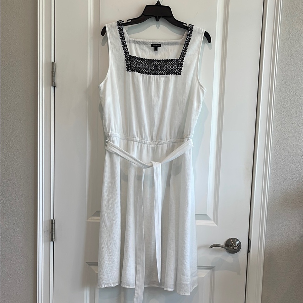Talbots White Dress with Black Embroidered Detail